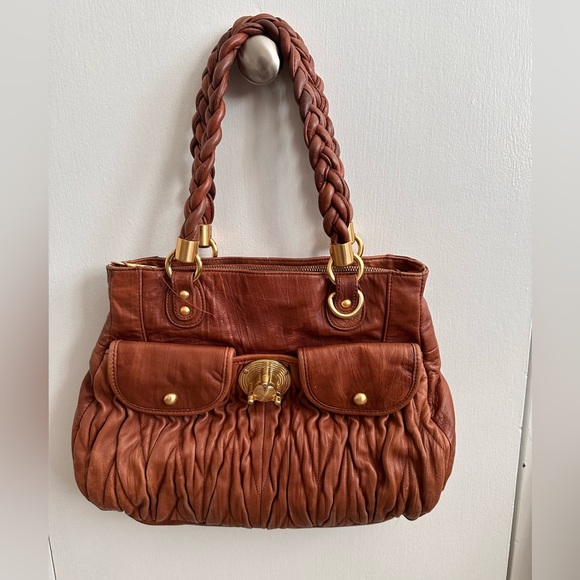 Steve Madden Vintage Brown Leather Shoulder Bag. Gold Turnlock. RARE - Picture 3 of 8